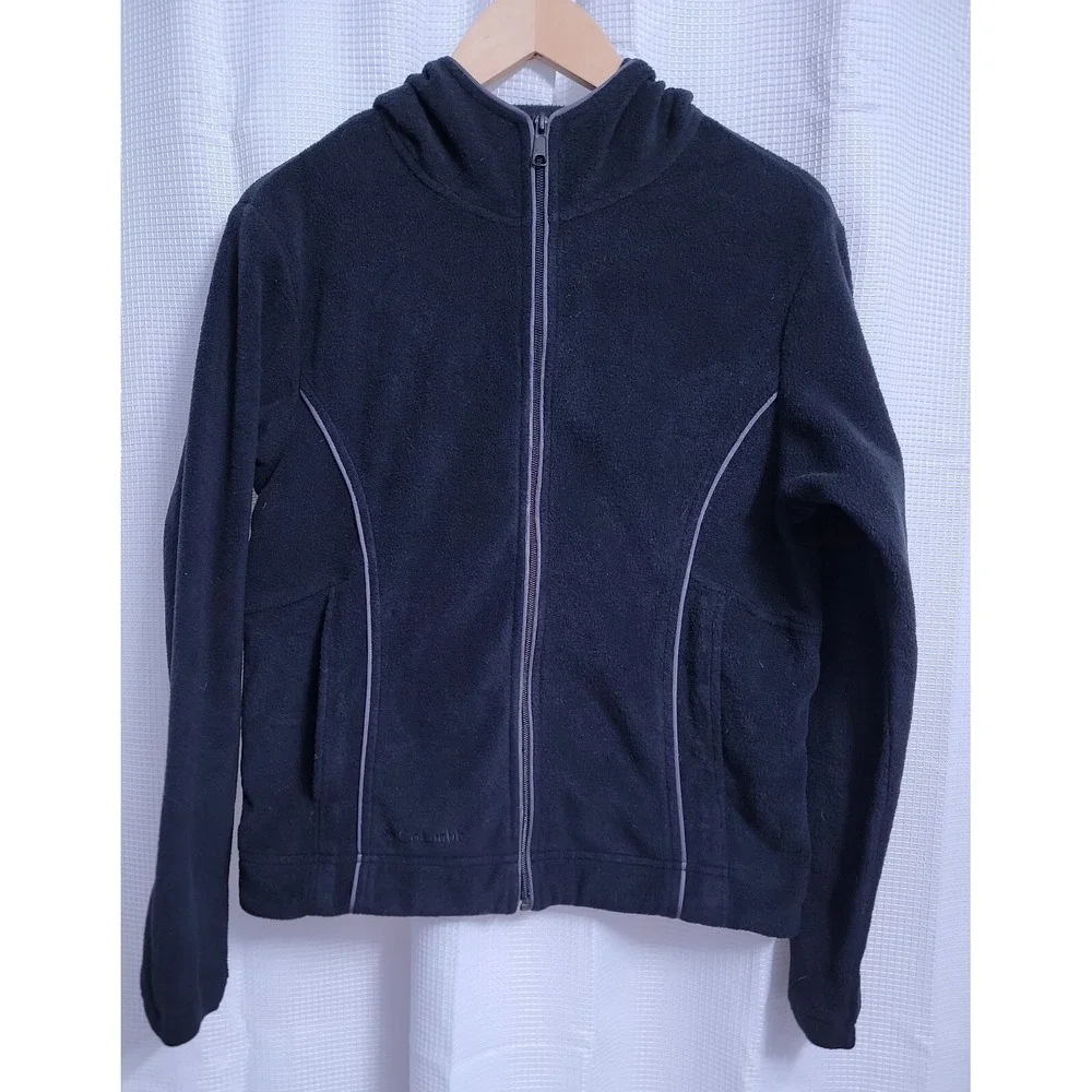 Columbia Black Full Zip Hooded Fleece‎ Jacket Women's MEDIUM - Picture 2 of 7